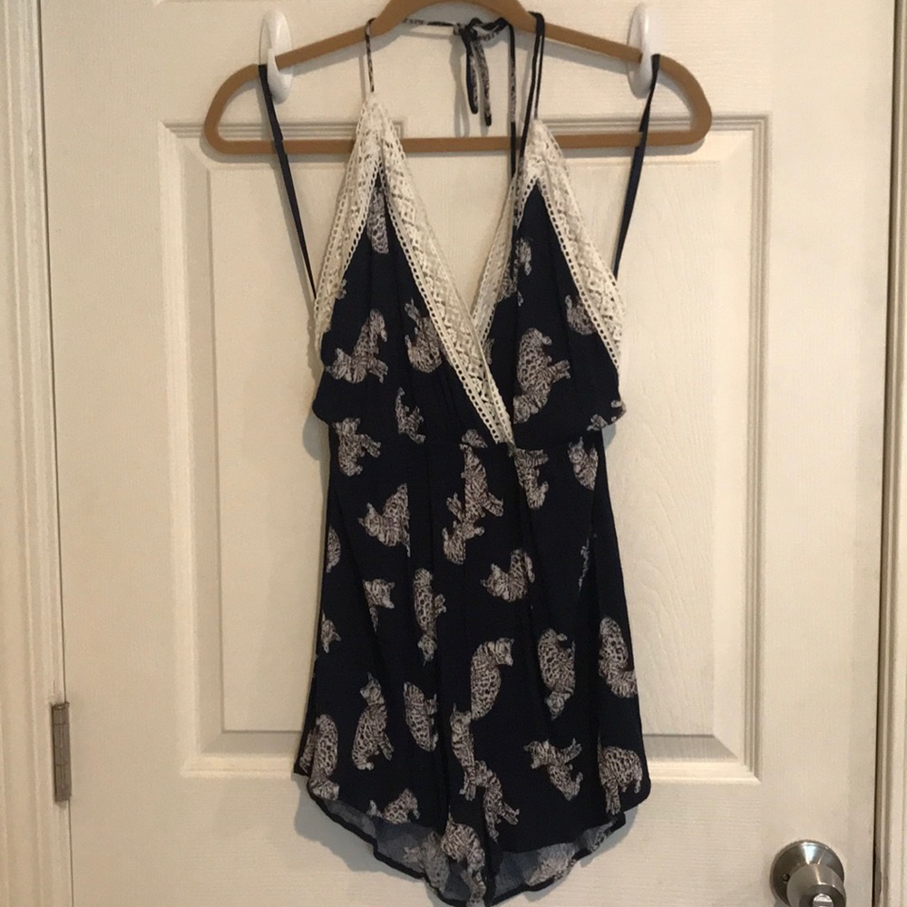 Navy Romper with Leopard Design